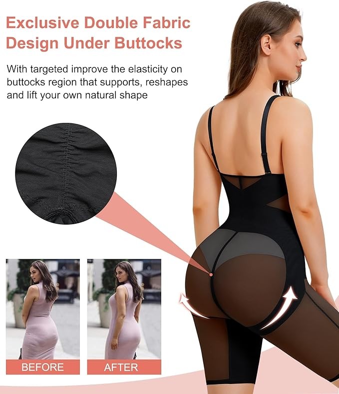 Women Shapewear Bodysuit Shaper V Neck Butt Lifter Full Body Tummy Control LARGE