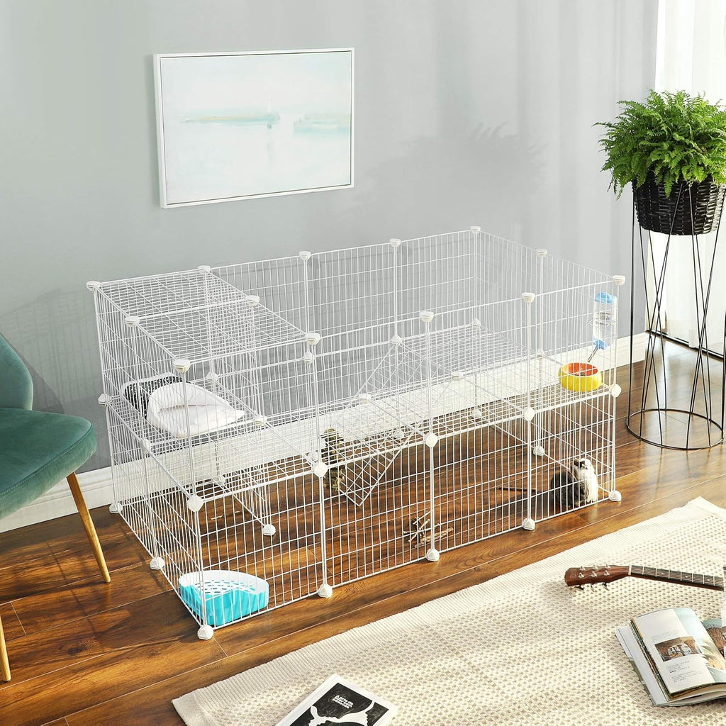 Metal Pet Playpen Cage 2-Floor Customisable Enclosure SONGMICS for Small Animals
