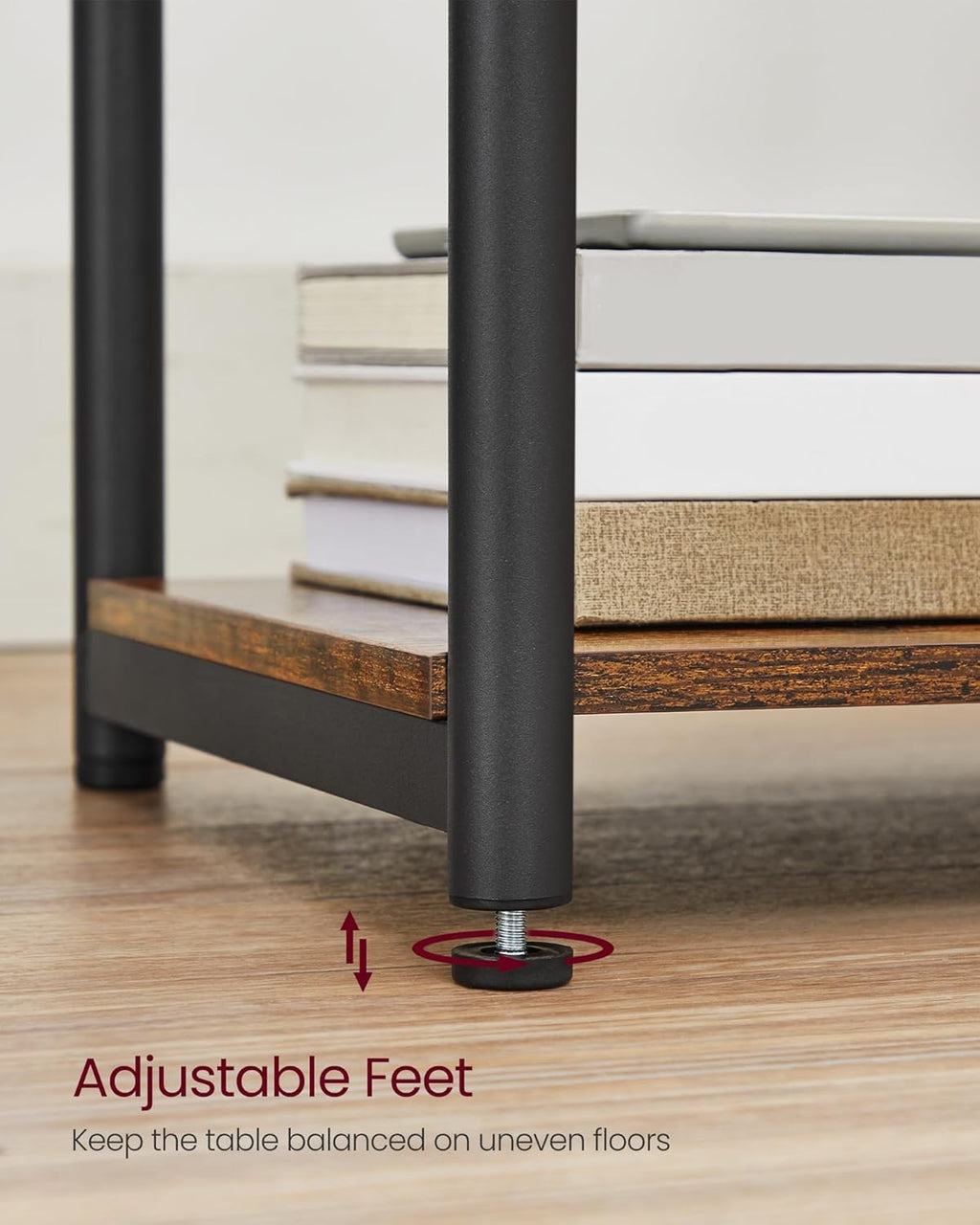 Charging Station Side Table Slim Narrow Bedside Table w 2 AC Outlets & 2 USB