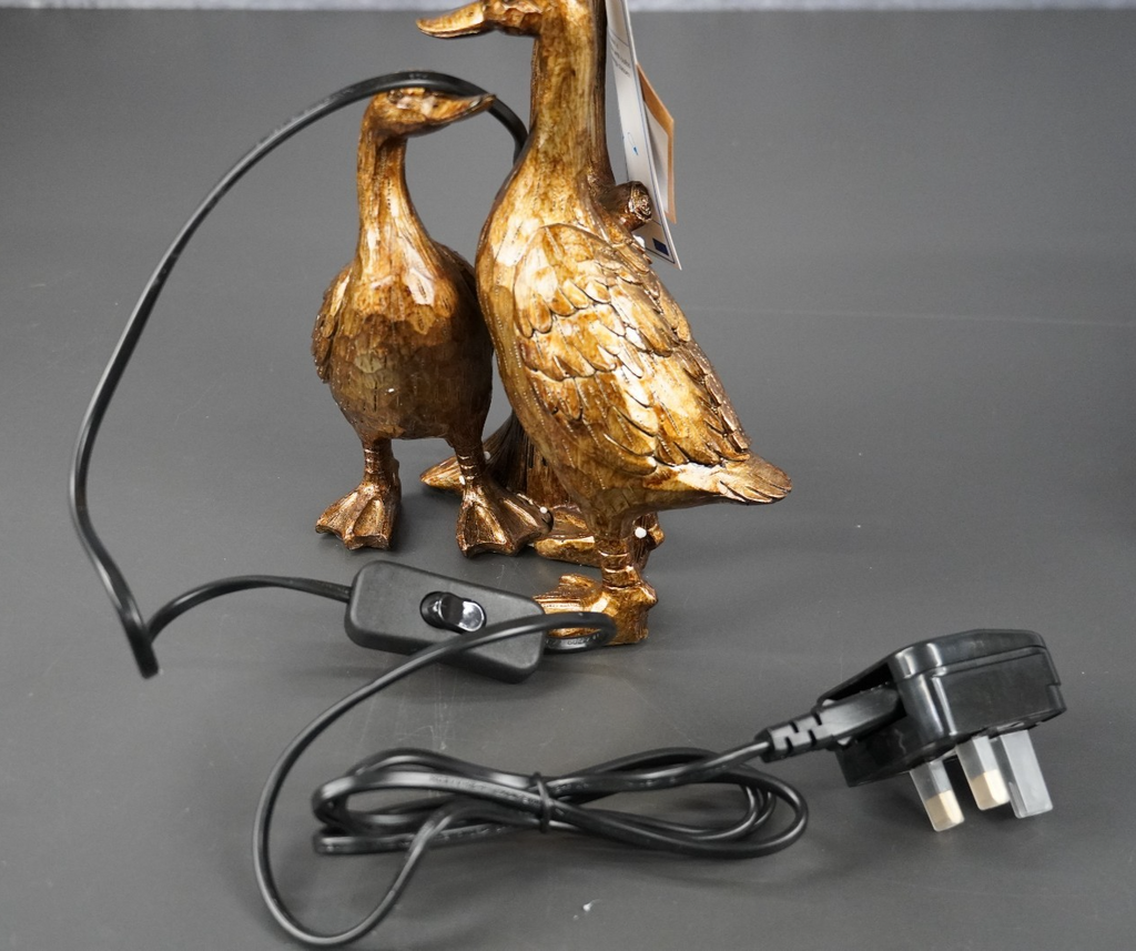 Gold Pair Of Ducks Table Lamps With Velvet Shade Hill Interiors