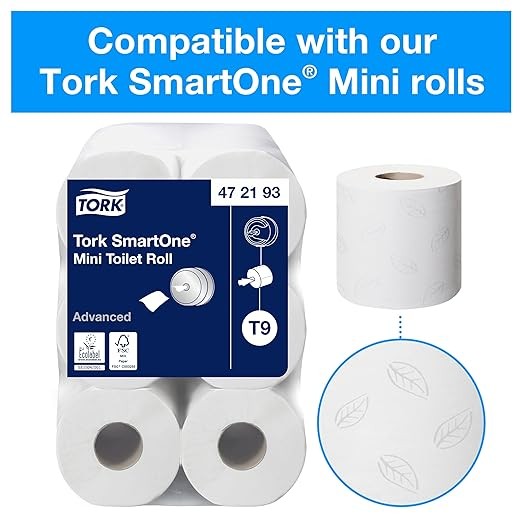 Mini Roll Toilet Paper Dispenser Wall Mounted White Tork SmartOne T9 681000
