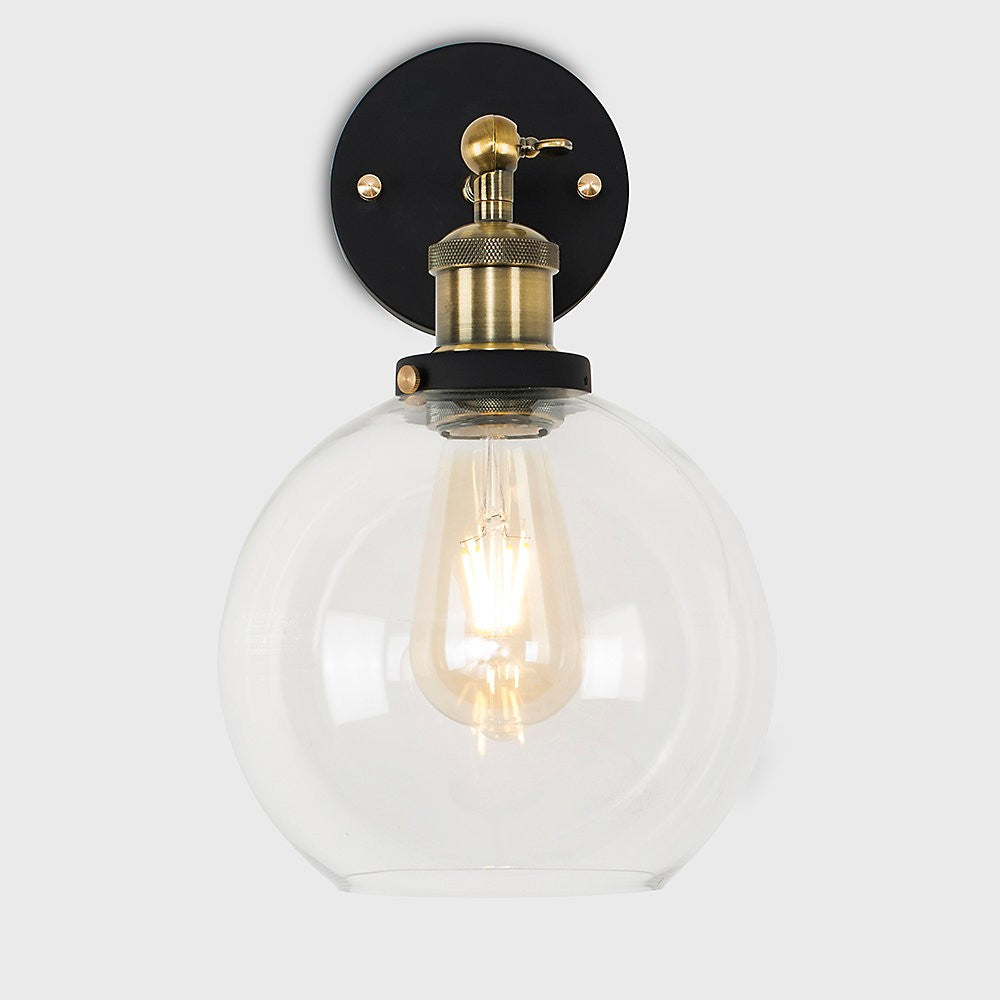 Wall Light Sconce Fitting with Clear Glass Globe Black and Gold Industrial