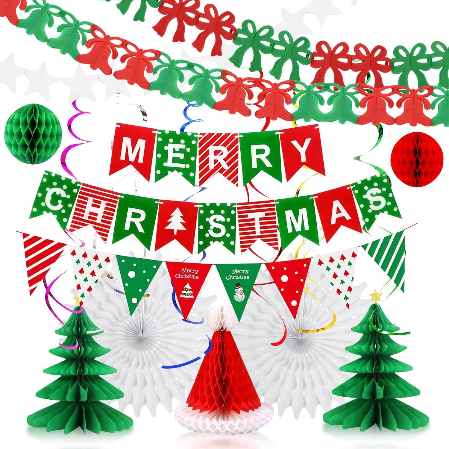 Christmas Decorations Set, Paper Xmas Party Decor, Indoor Outdoor Hanging Decora