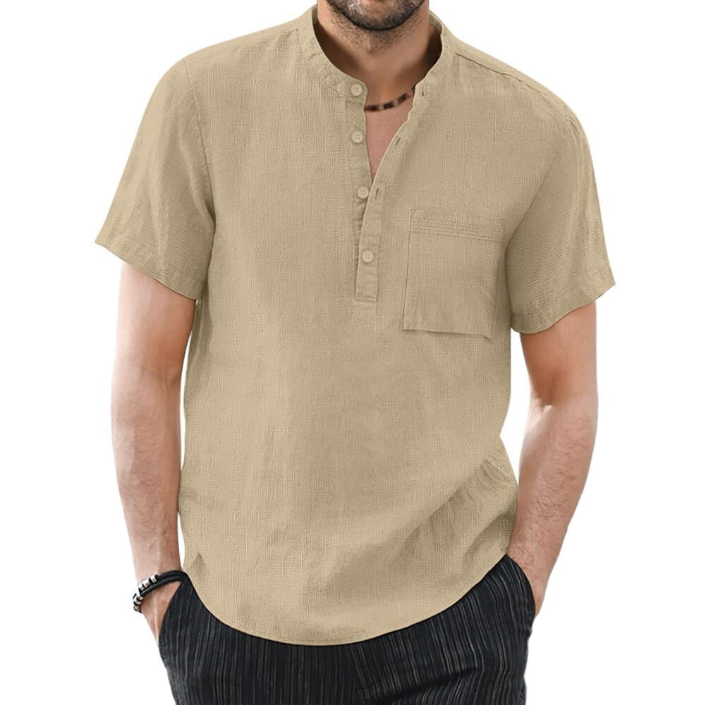 Men's Casual Cotton T-shirts Button Up Shirts Beach Hippie Men Linen Confort