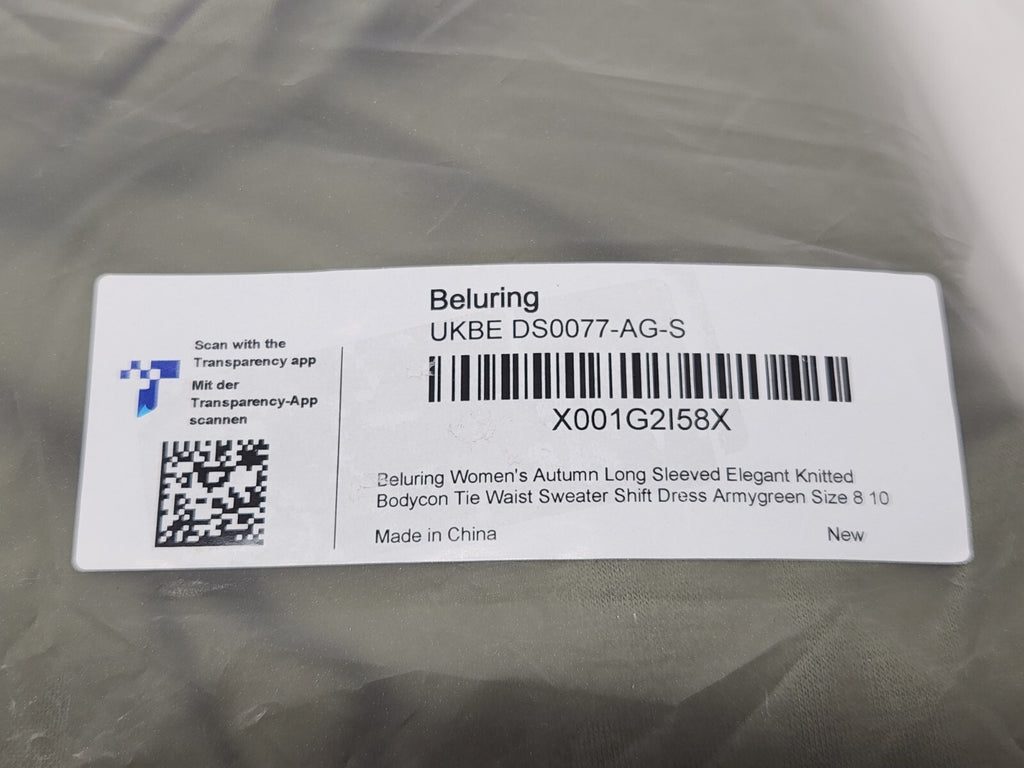 Women’s Long Sleeve Shift Dress in Army Green Casual Style, Size S, Polyester