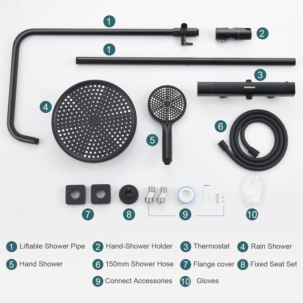 Thermostatic Shower Mixer Set Stainless Steel Shower Bar Set w Adjustable Height