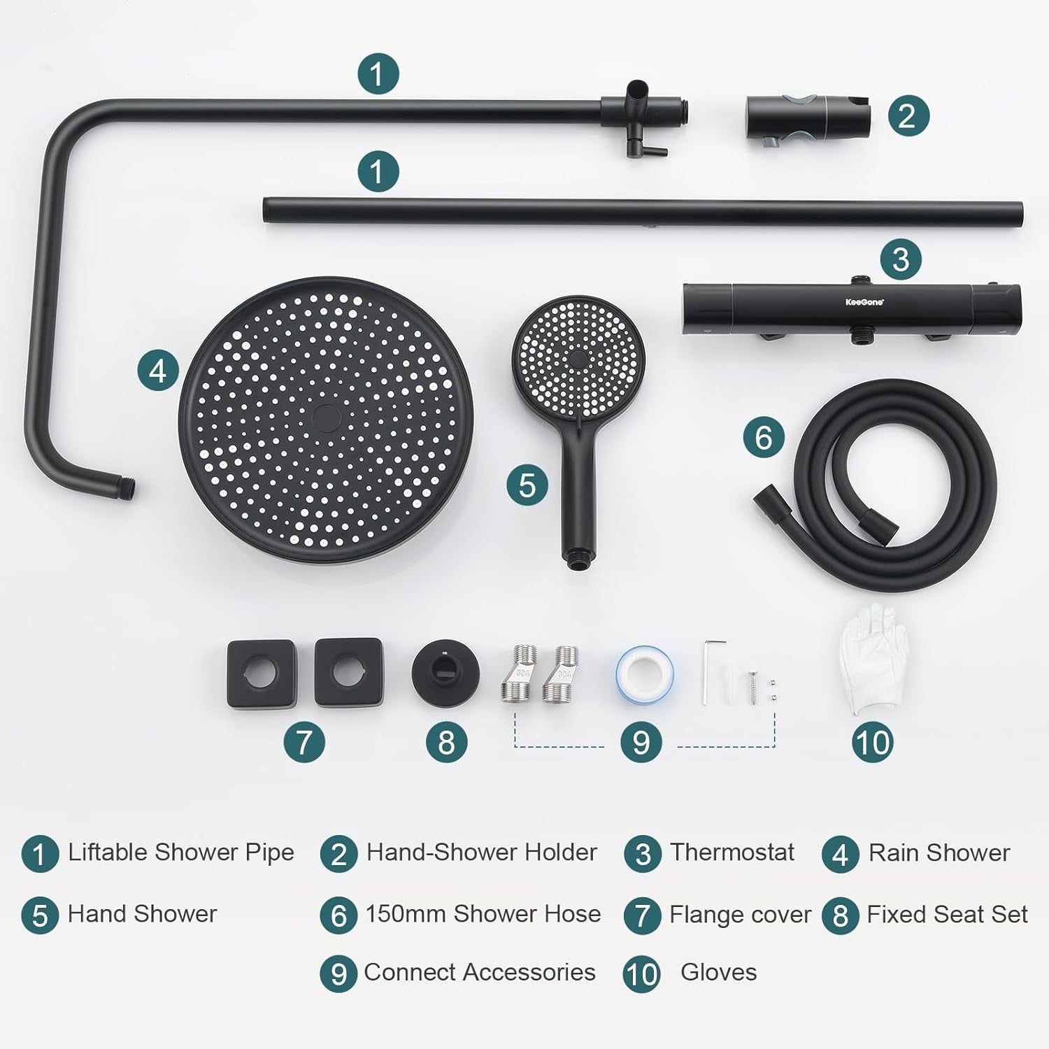 Thermostatic Shower Mixer Set Stainless Steel Shower Bar Set w Adjustable Height