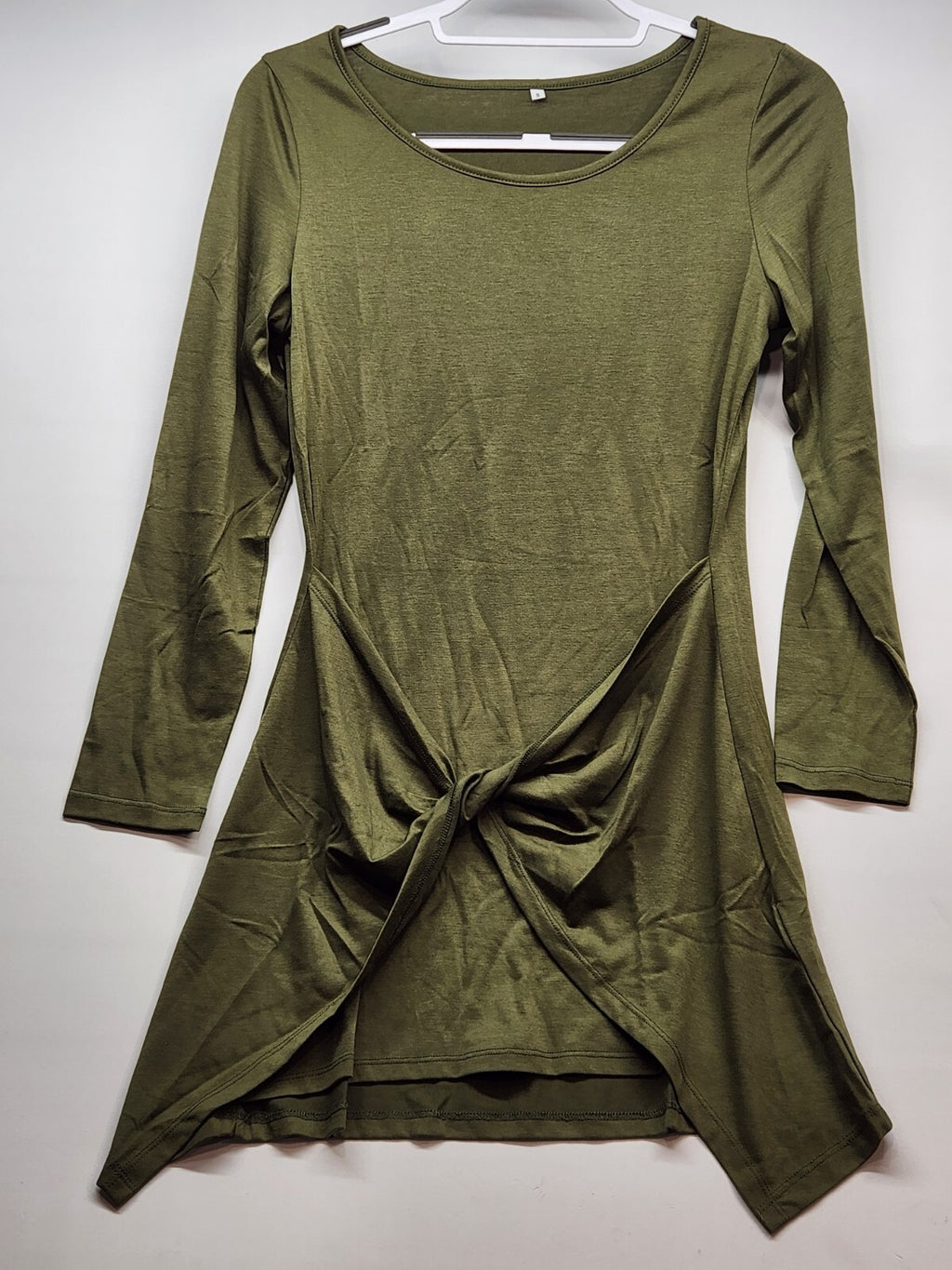Women’s Long Sleeve Shift Dress in Army Green Casual Style, Size S, Polyester