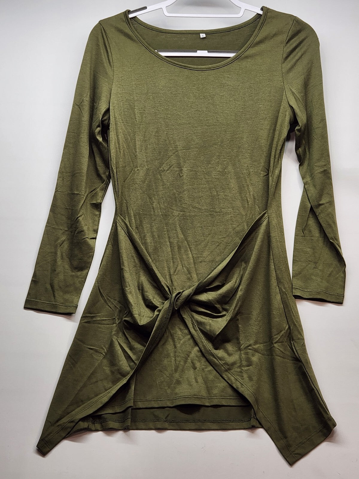 Women’s Long Sleeve Shift Dress in Army Green Casual Style, Size S, Polyester