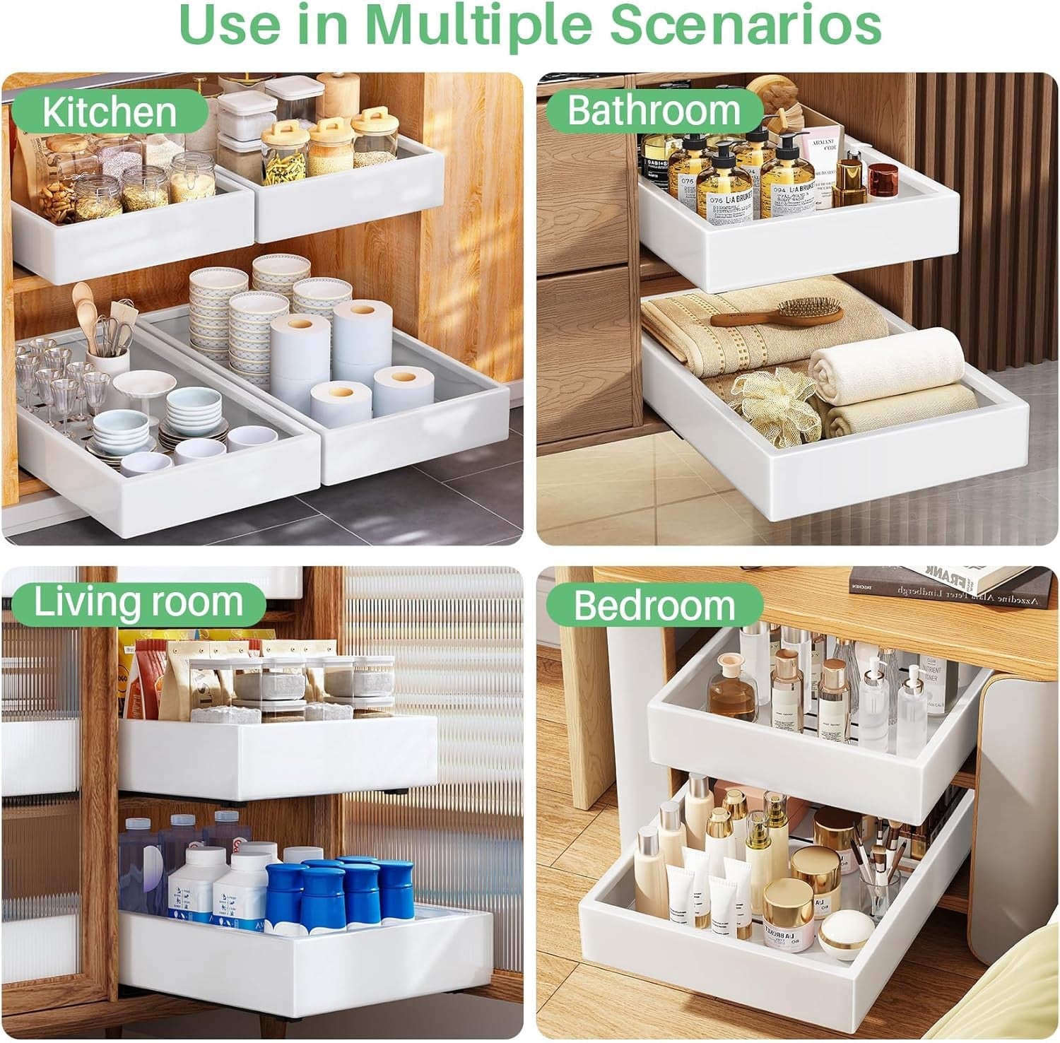 Pull Out Cabinet Organiser Slide Out Drawer Storage for Kitchen White