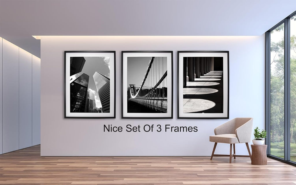60x80cm Black Picture Frames Set of 3 with Mounts for 50x70cm, 80x60cm Poster