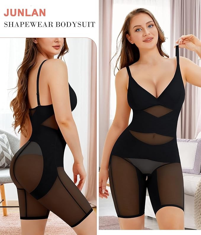 Women Shapewear Bodysuit Shaper V Neck Butt Lifter Full Body Tummy Control LARGE