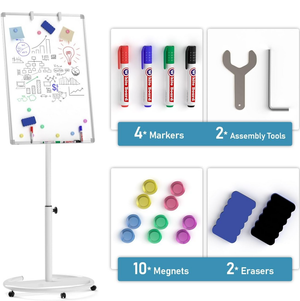 Flip Chart Stand Mobile Whiteboard 90 x 60cm Magnetic Dry Erase Board Stand