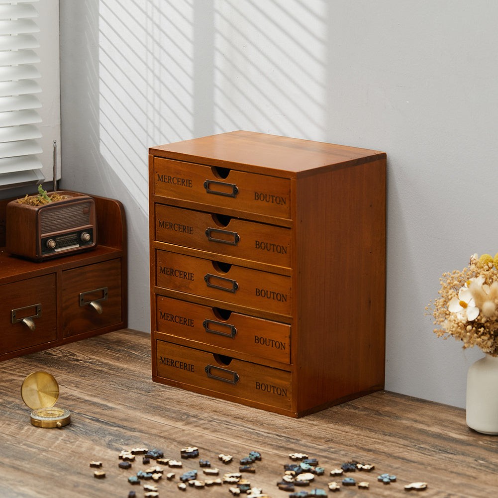 Rustic Vintage Desk Storage Wooden Box 5 Drawer Organizer Charming Decoration