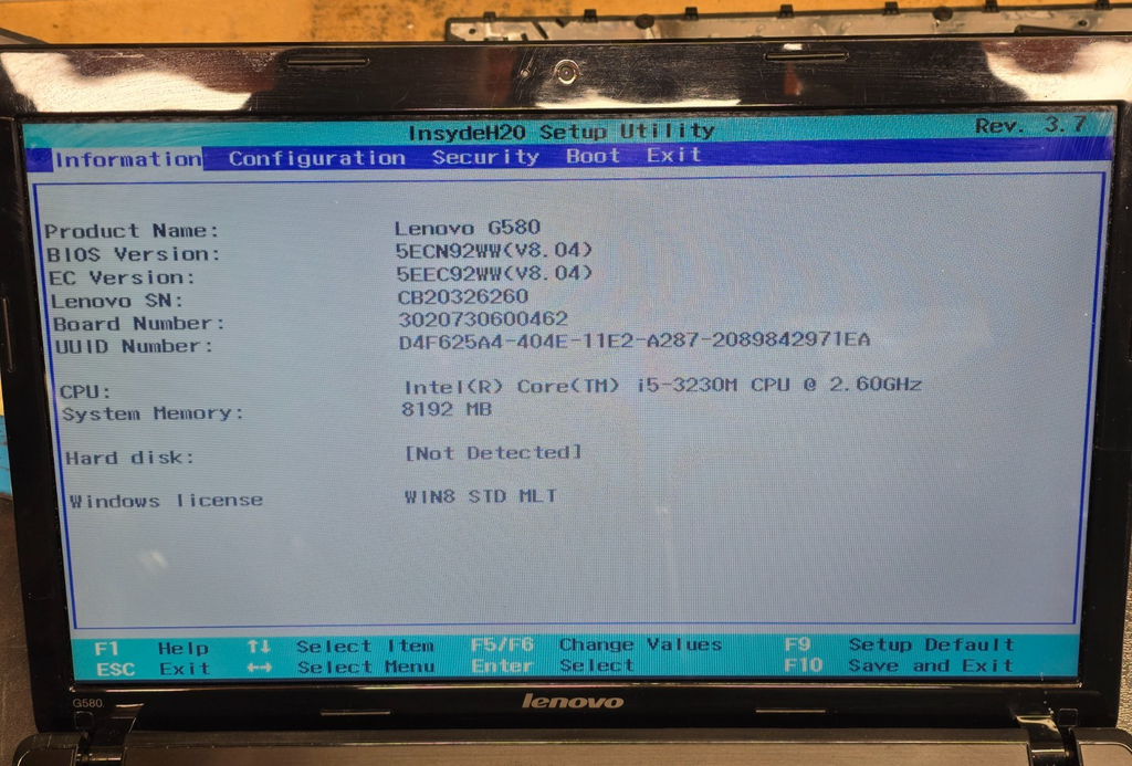 Lenovo G580 2189 i5 3230M Motherboard and Palmrest Broken Bottom Frame