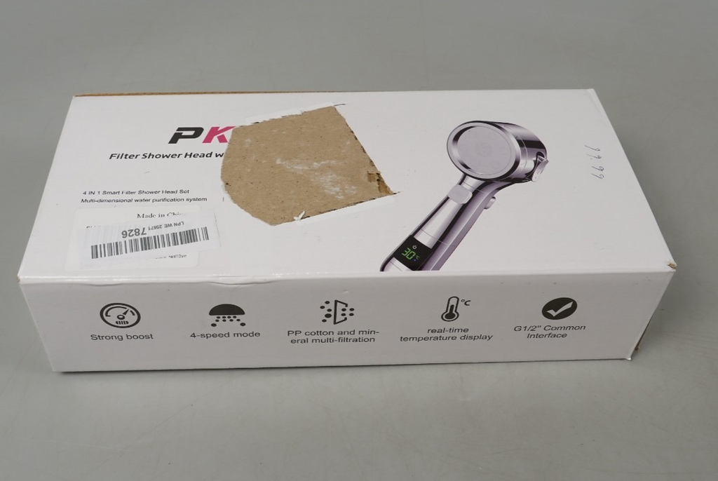 Shower Head Hard Water Filter with 4 Modes Water Temperature Display 1.5M Hose