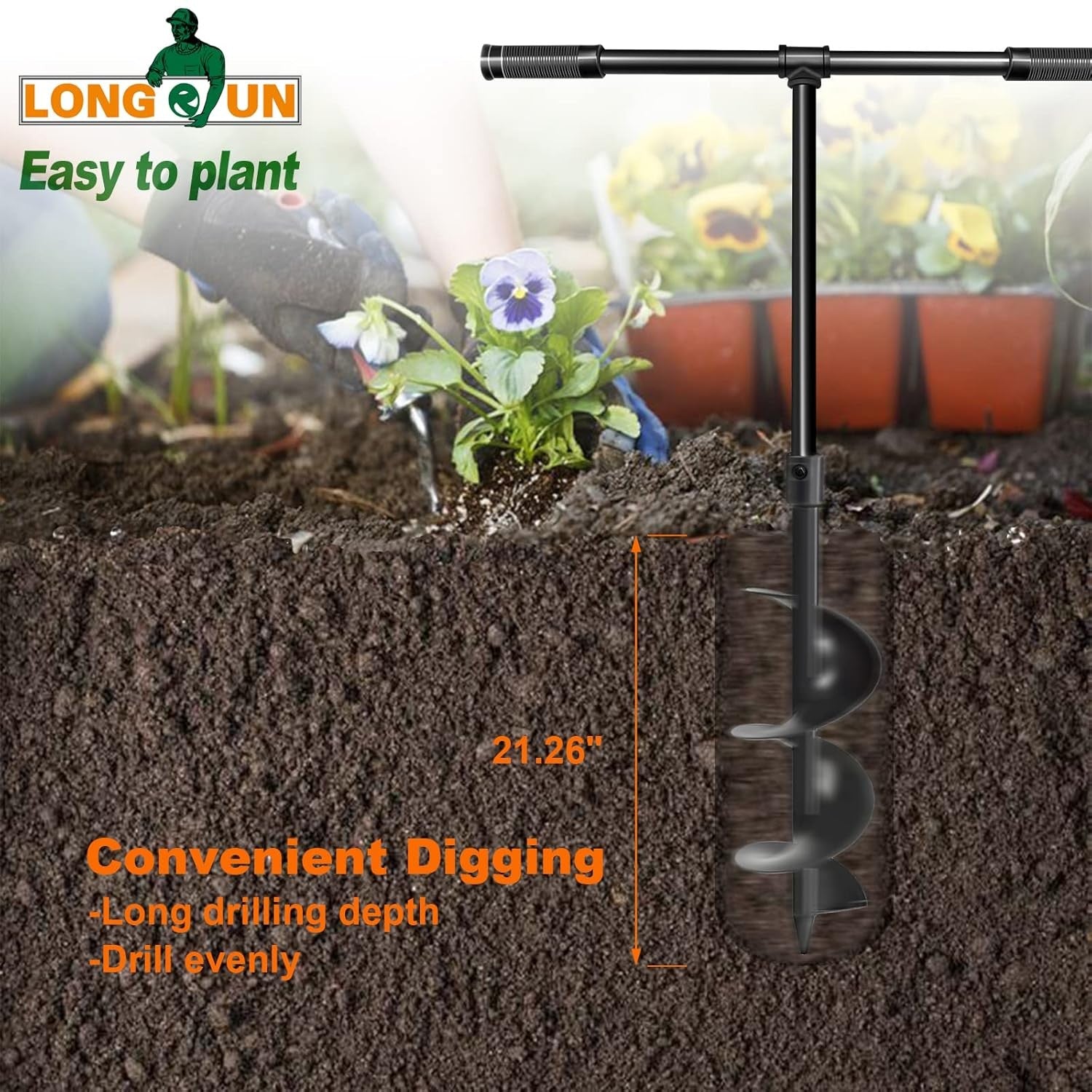 6" Manual Auger Drill Garden Planting Fence Post Earth 15cm Soil Digger Non-Slip