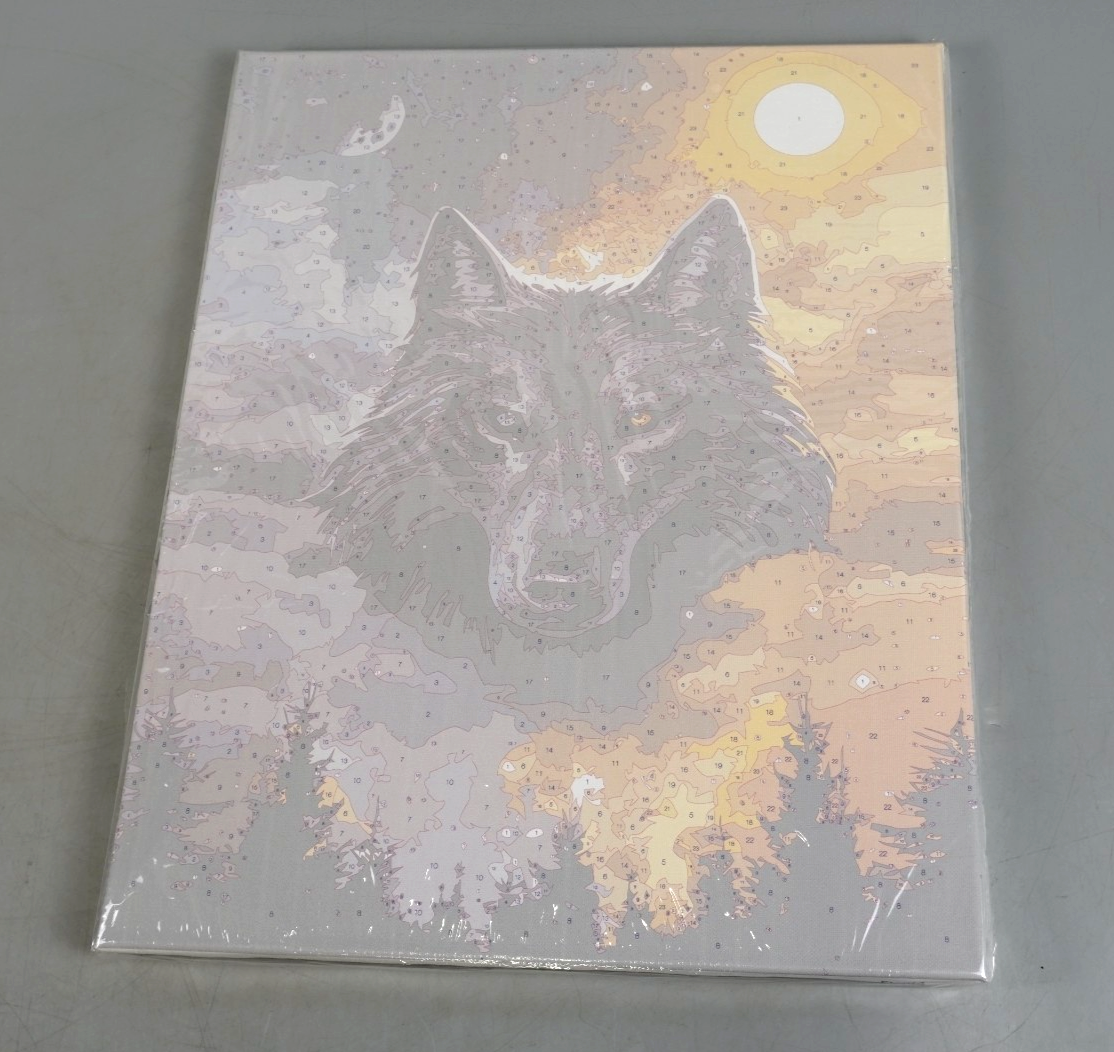 Paint by Numbers Kit Wolf King Under The Stars Painting Canvas, Easel & Brushes