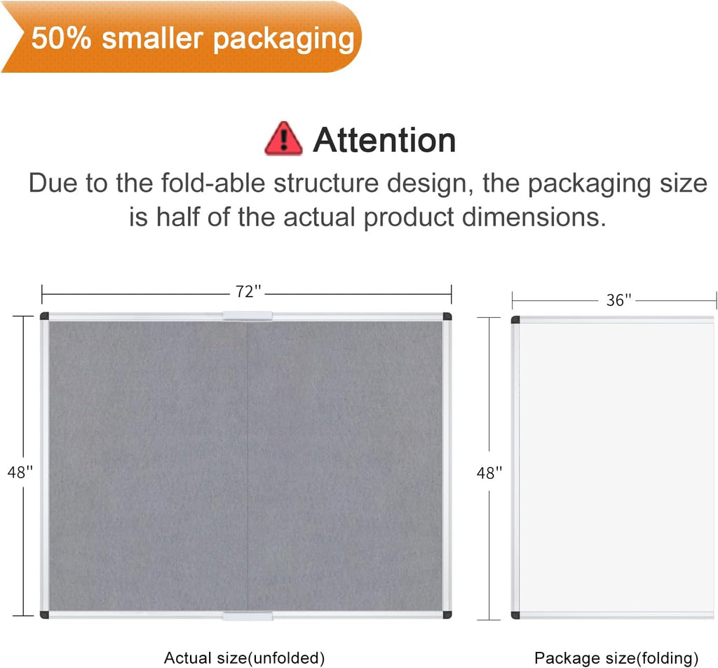 Large Fabric Bulletin Board Foldable Notice Board Felt Grey 180 X 120cm Silver Aluminium Frame