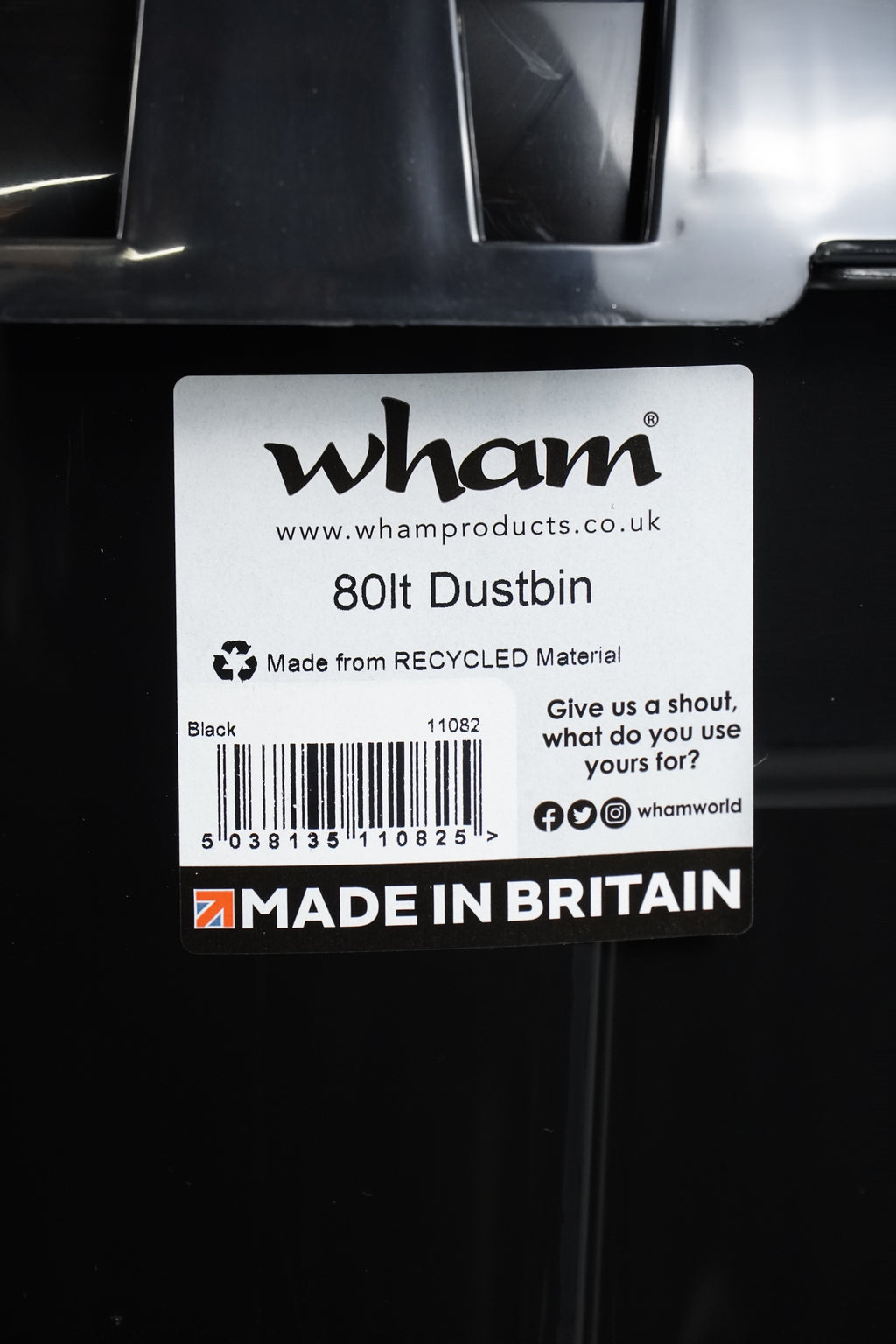 Wham 80 Litre Black Dustbin with Secure Lid – Made in Britain