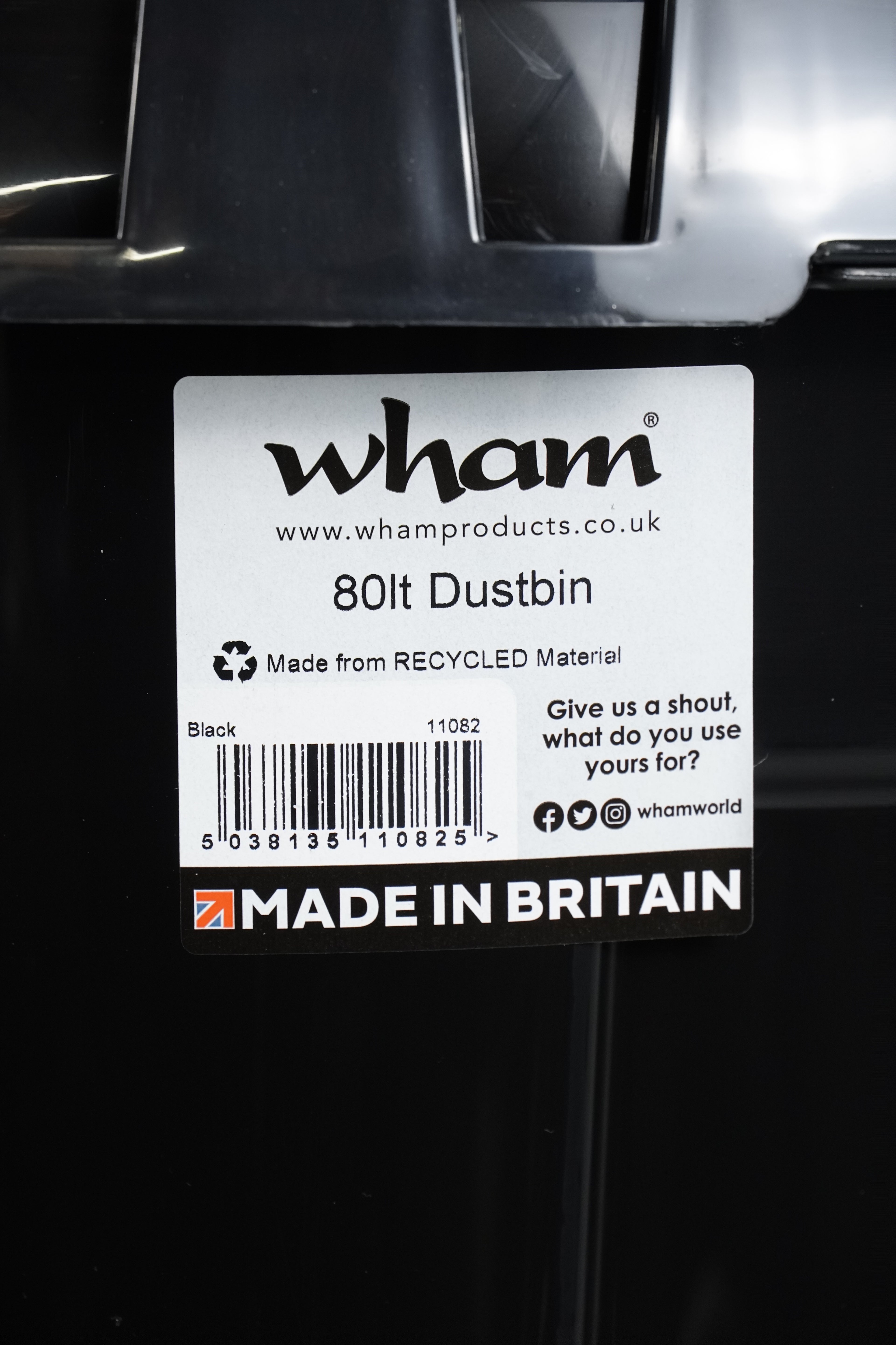 Wham 80 Litre Black Dustbin with Secure Lid – Made in Britain