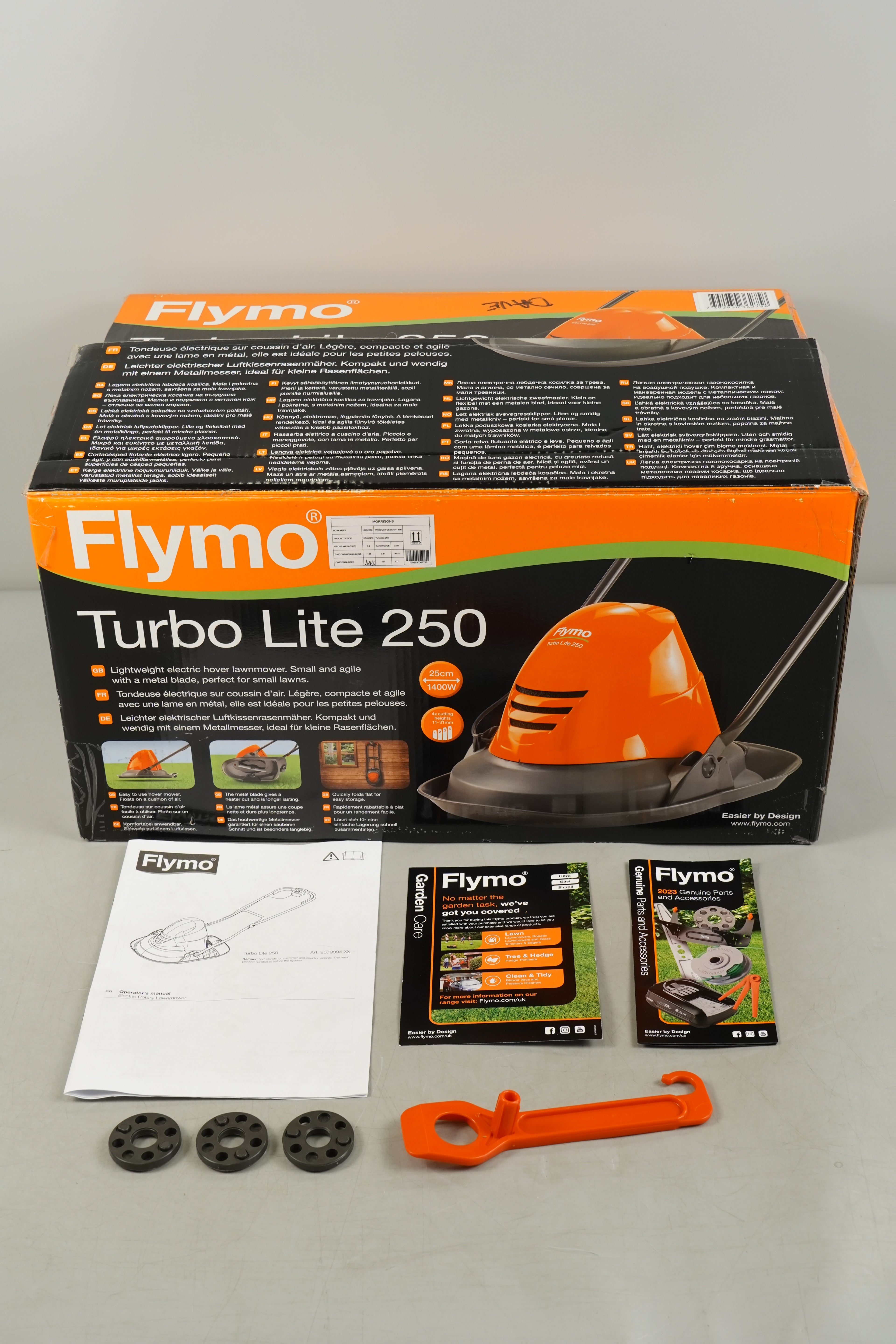 Flymo Hover Lawnmower Turbo Lite 250, 1400 W, 25 cm Cutting Width, Corded Lightweight Mower - COLLECTION ONLY